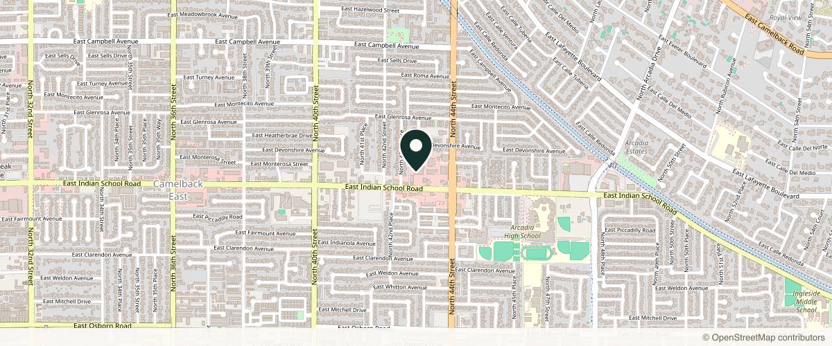 Map showing the exact location of Bellagio Med Spa Arcadia at 4290 E Indian School Rd #111, Phoenix, AZ 85018, USA