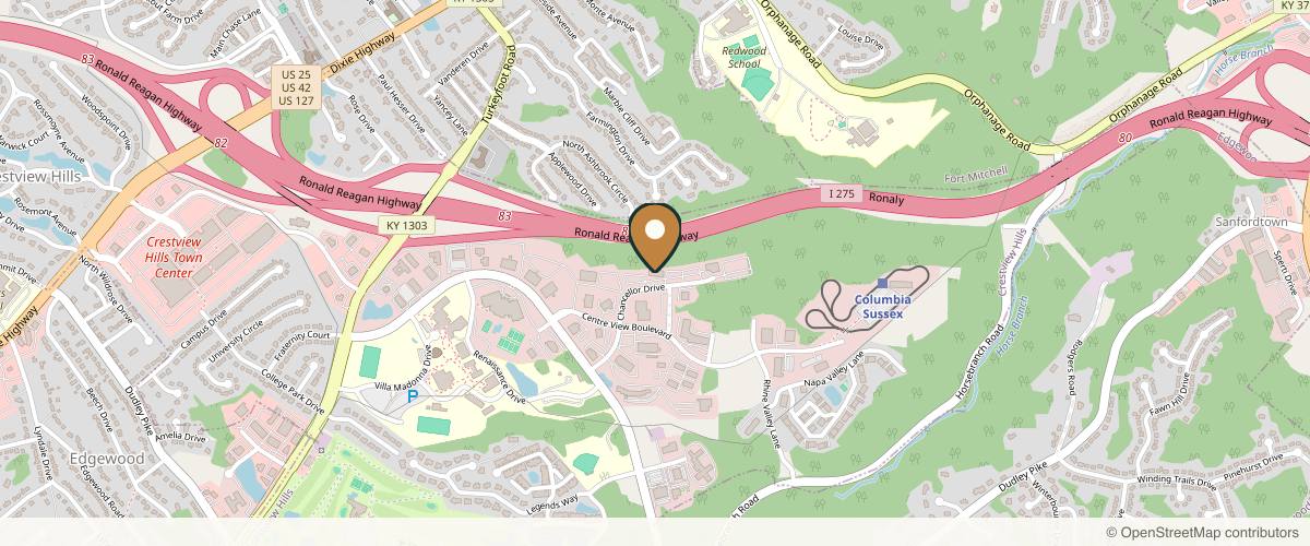Map showing the exact location of Bellava Aesthetics at 2734 Chancellor Dr Ste 108, Crestview Hills, KY 41017, USA