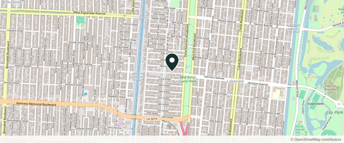 Map showing the exact location of Belle Aesthetics at 225 W Harrison Ave Unit C, New Orleans, LA 70124, USA