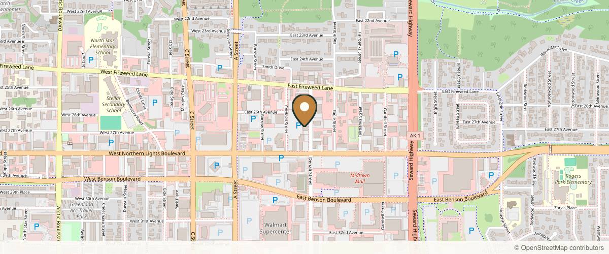 Map showing the exact location of Belle Medical at 2600 Denali St Ste 101, Anchorage, AK 99503, USA