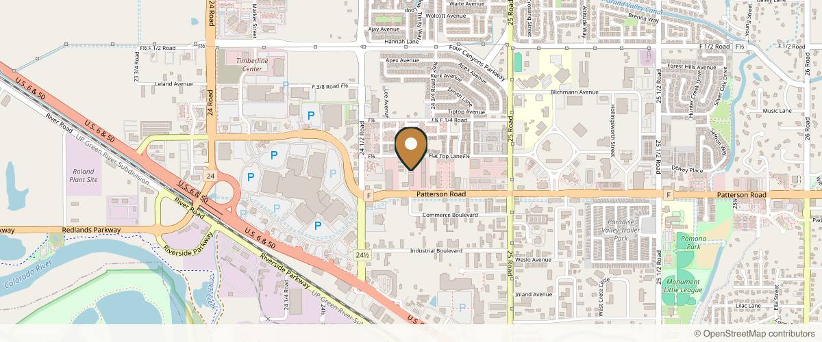 Map showing the exact location of Bellezza Laser Aesthetics at 2470 Patterson Rd Ste 8, Grand Junction, CO 81505, USA
