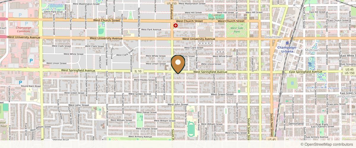 Map showing the exact location of Benjamin & Co. Esthetique at 807 W Springfield Ave, Champaign, IL 61820, USA