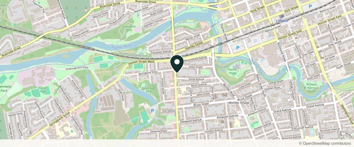 Map showing the exact location of bespøke by SkinAlchemy at 90 Wharncliffe Rd S, London, ON N6J 2K1, Canada