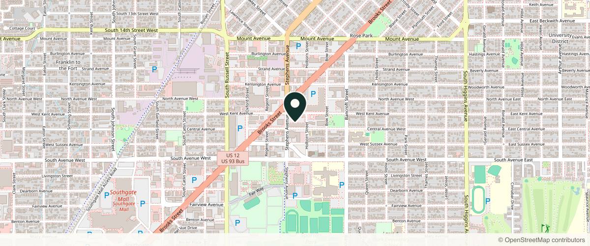 Map showing the exact location of Bespoke Aesthetics and Wellness at 2100 Stephens Ave Ste 104, Missoula, MT 59801, USA