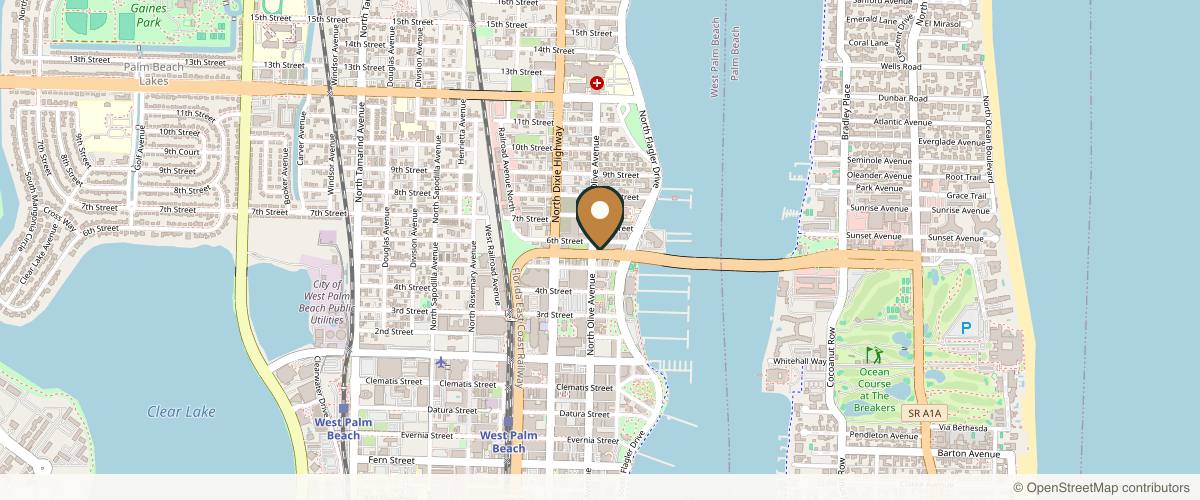 Map showing the exact location of Bespoke Aesthetics at 625 N Flagler Dr #675, West Palm Beach, FL 33401, USA