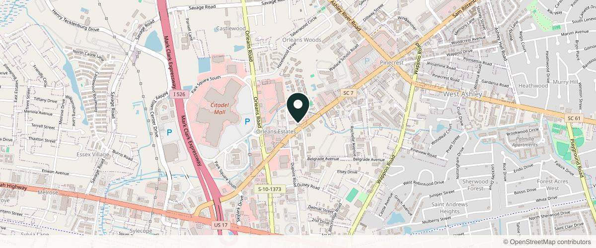 Map showing the exact location of Better Beauty and Wellness, LLC - Charleston at 1942 Sam Rittenberg Blvd Ste A, Charleston, SC 29407, USA