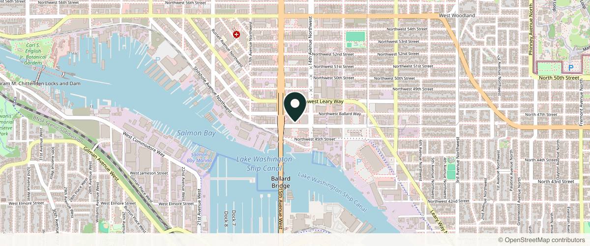 Map showing the exact location of Bevel Aesthetics | Ballard Injectables Medical Spa at 1416 NW Ballard Way 3rd Floor, Seattle, WA 98107, USA