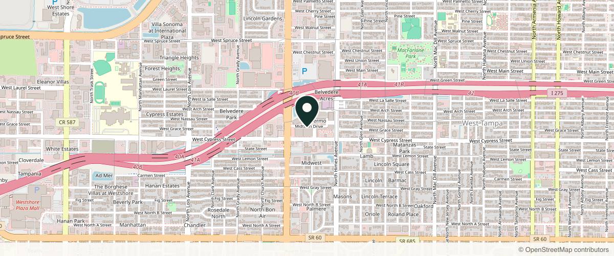 Map showing the exact location of BevelUp Midtown at 3720 Midtown Dr, Tampa, FL 33607, USA