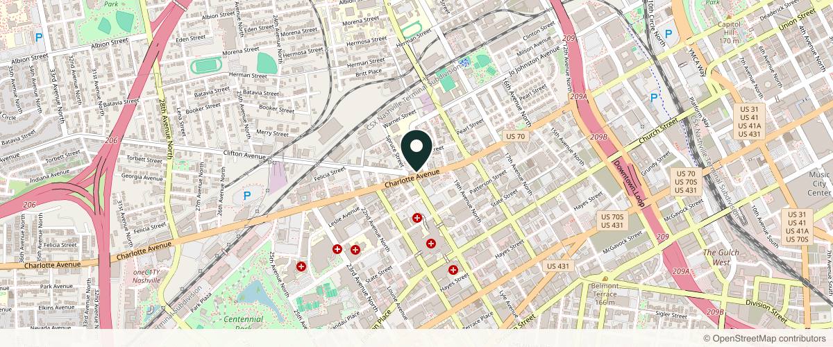 Map showing the exact location of BEYOND Collective at 1914 Charlotte Ave #101, Nashville, TN 37203, USA