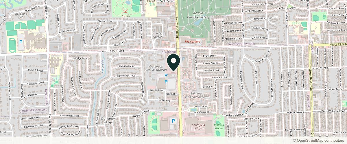 Map showing the exact location of Birmingham Cosmetic Surgery | Dr. Rifai at 30603 Southfield Rd, Southfield, MI 48076, USA