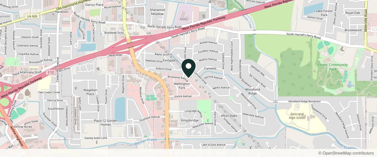 Map showing the exact location of Black + Blanc Aesthetics at 11939 Bricksome Ave, Baton Rouge, LA 70816, USA