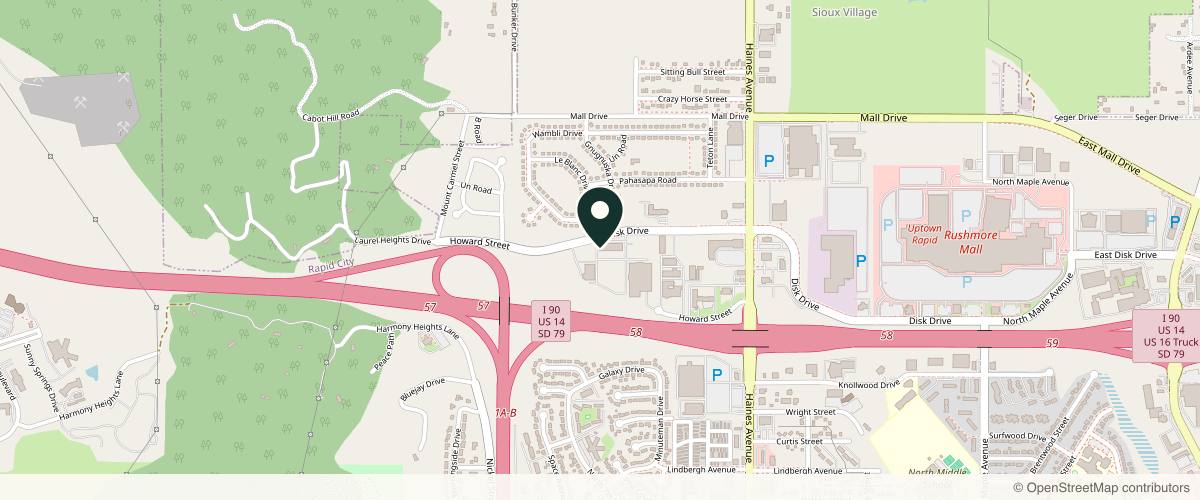 Map showing the exact location of Black Hills IV Wellness Spa at 811 Disk Dr #1, Rapid City, SD 57701, USA