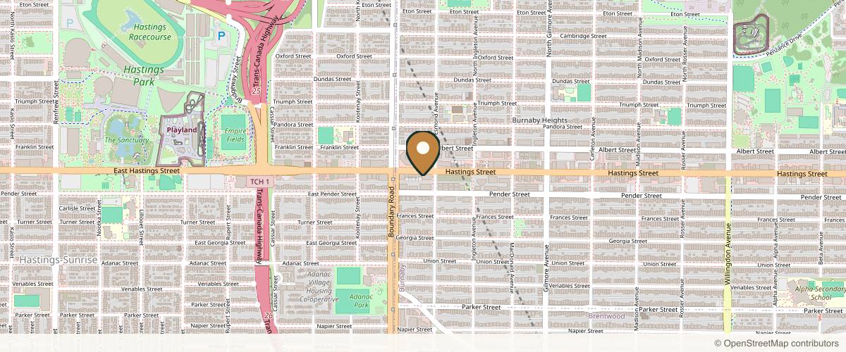 Map showing the exact location of Blanche Neige Laser at 3764 Hastings St, Burnaby, BC V5C 2H5, Canada