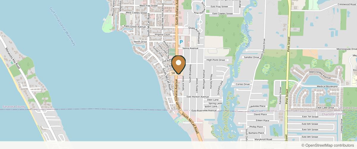 Map showing the exact location of Bliss Dermatology + Wellness at 699 S Indiana Ave, Englewood, FL 34223, USA