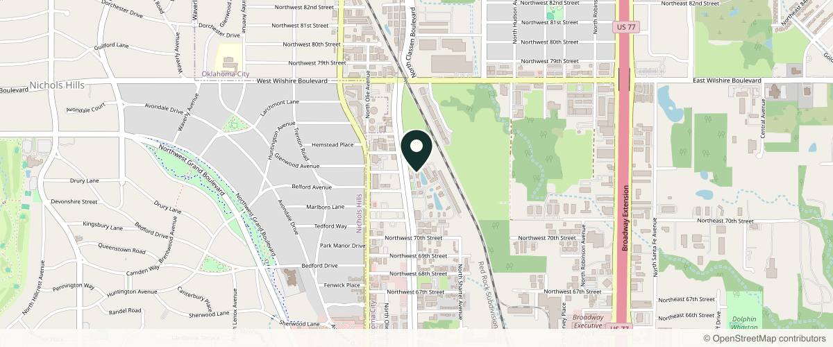 Map showing the exact location of Bliss Medical Spa at 7312 N Classen Blvd, Oklahoma City, OK 73116, USA