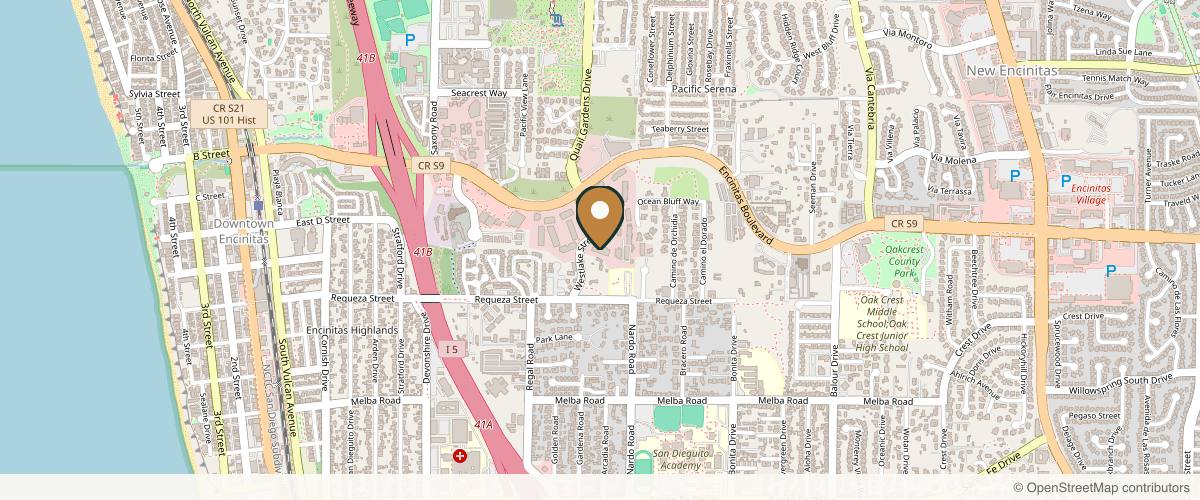 Map showing the exact location of Blissfusion Wellness Lounge | Encinitas at 613 Westlake St Ste 128, Encinitas, CA 92024, USA