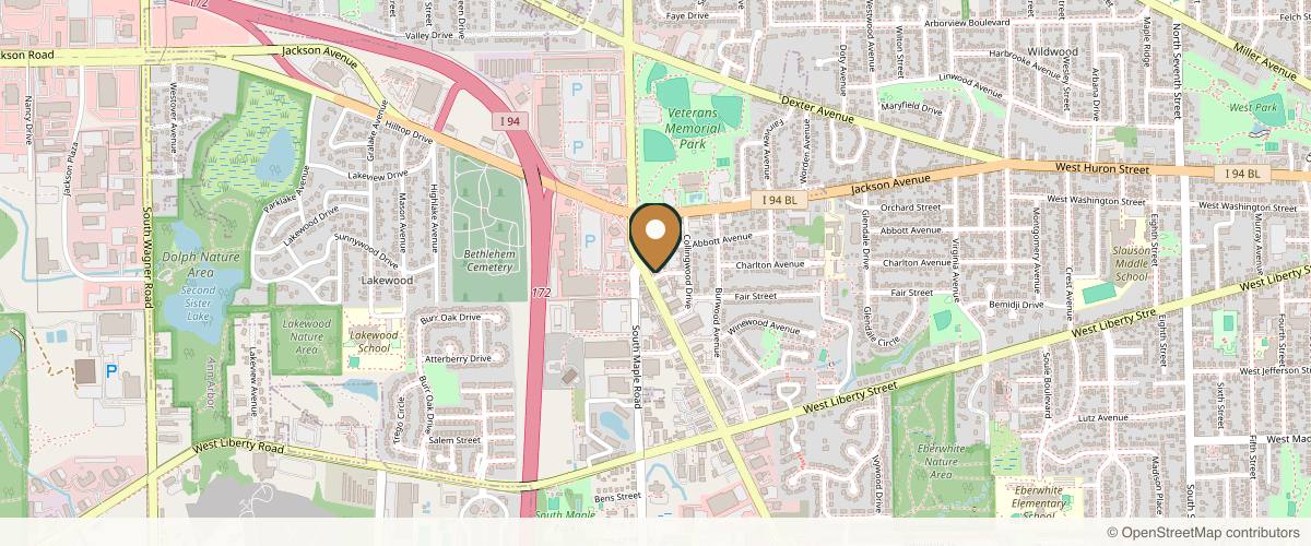 Map showing the exact location of Bloom Wellness Spa at 2450 W Stadium Blvd, Ann Arbor, MI 48103, USA