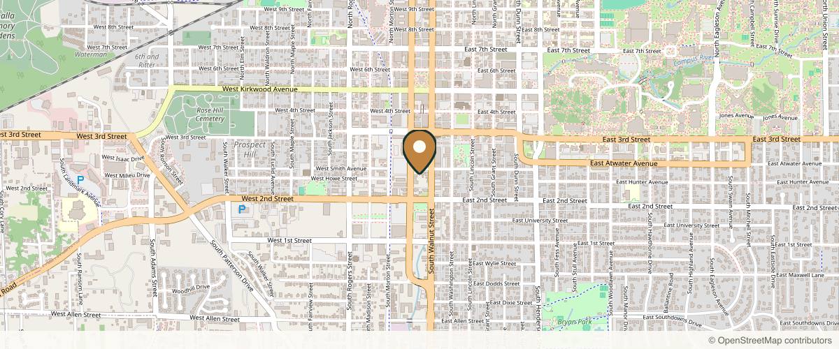 Map showing the exact location of Blooming Skin Care & Acne Clinic at 407 S College Ave, Bloomington, IN 47403, USA
