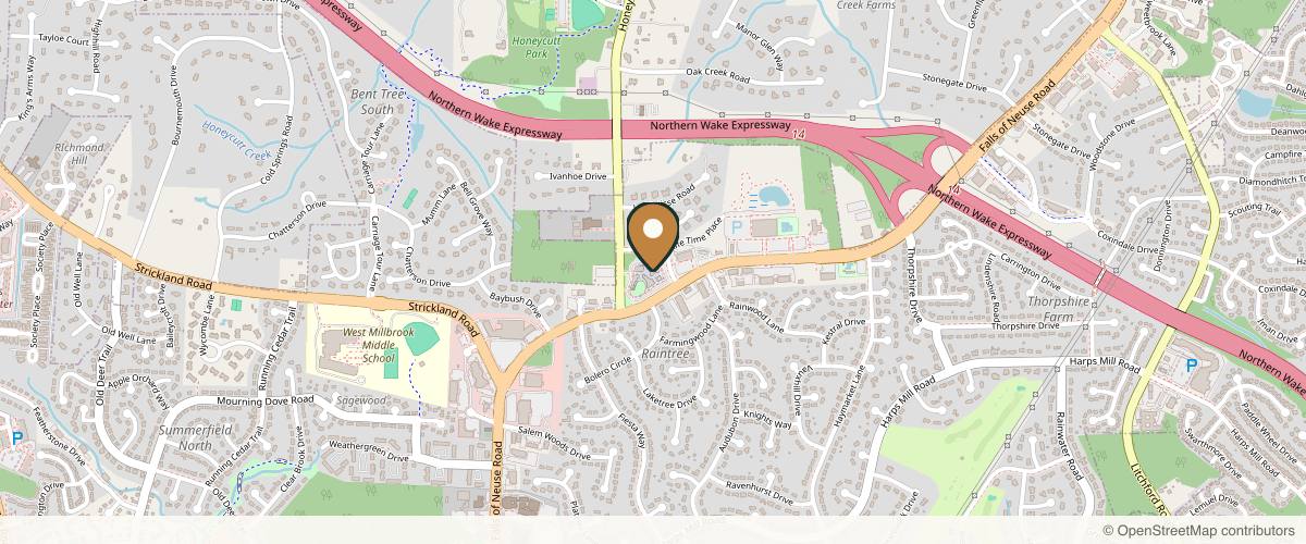 Map showing the exact location of Blossüm Aesthetics Co. Med Spa at 8480 Honeycutt Rd Ste 116, Raleigh, NC 27615, USA