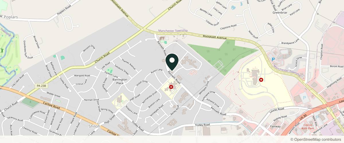 Map showing the exact location of Blossom Med Spa, York at 1910 Kenneth Rd, York, PA 17408, USA