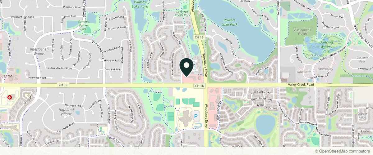 Map showing the exact location of Blu Ice Med Spa at 9900 Valley Creek Rd Ste 105, Woodbury, MN 55125, USA