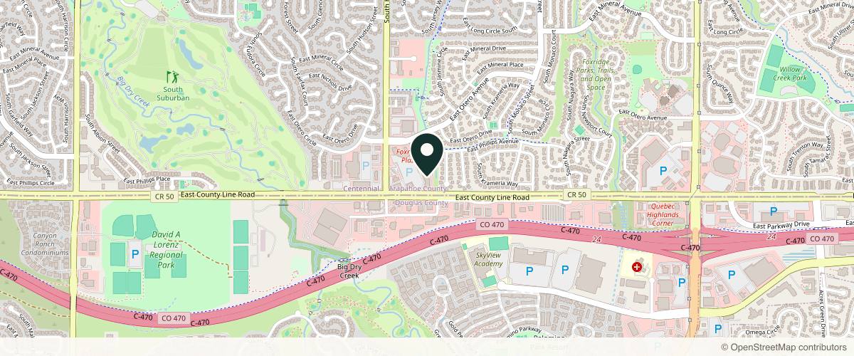 Map showing the exact location of BLU Medical Aesthetics & Wellness at 8222 S Holly St, Centennial, CO 80122, USA