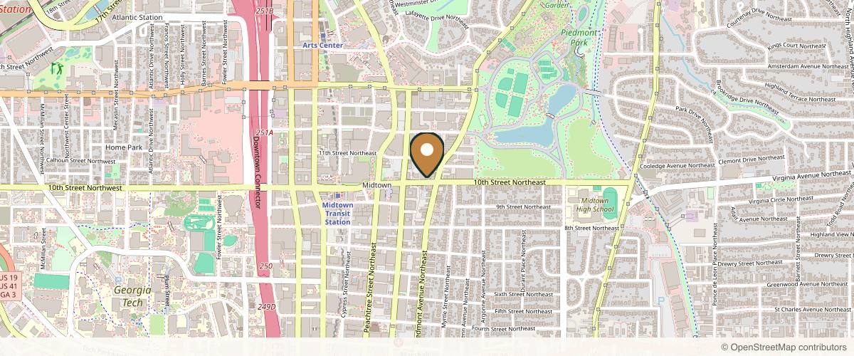 Map showing the exact location of BLUE Med Center & Spa at 190 10th St NE, Atlanta, GA 30309, USA