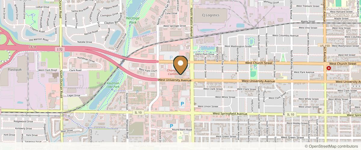 Map showing the exact location of Blue Moon Esthetics at 105 N Mattis Ave Ste 18, Champaign, IL 61821, USA