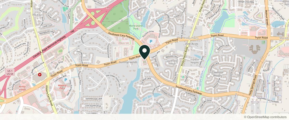 Map showing the exact location of Blue Ridge Dermatology Associates Cary at 1110 SE Cary Pkwy Ste. 100, Cary, NC 27518