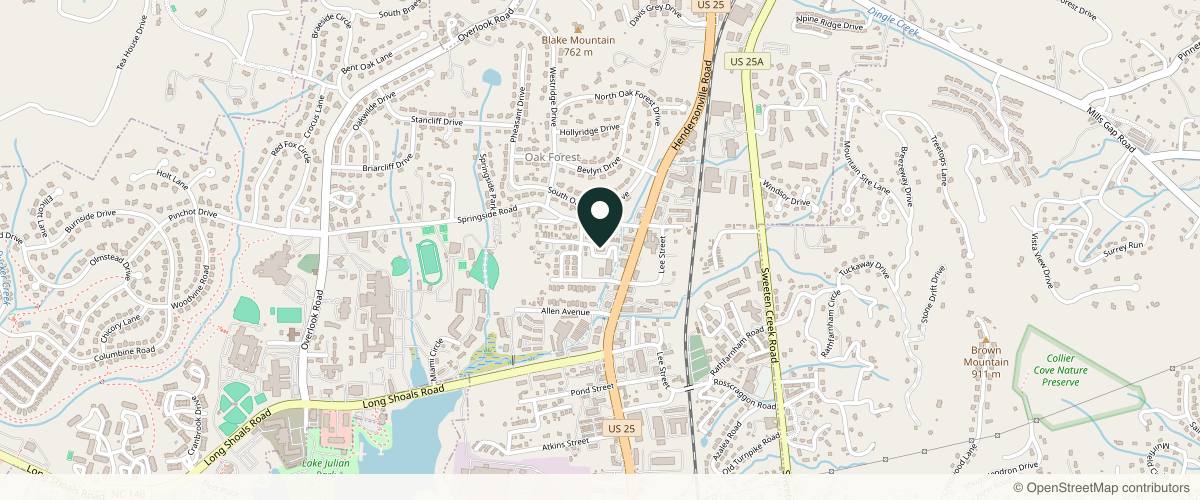 Map showing the exact location of Blue Sky MD at 1983 Hendersonville Rd, Asheville, NC 28803, USA