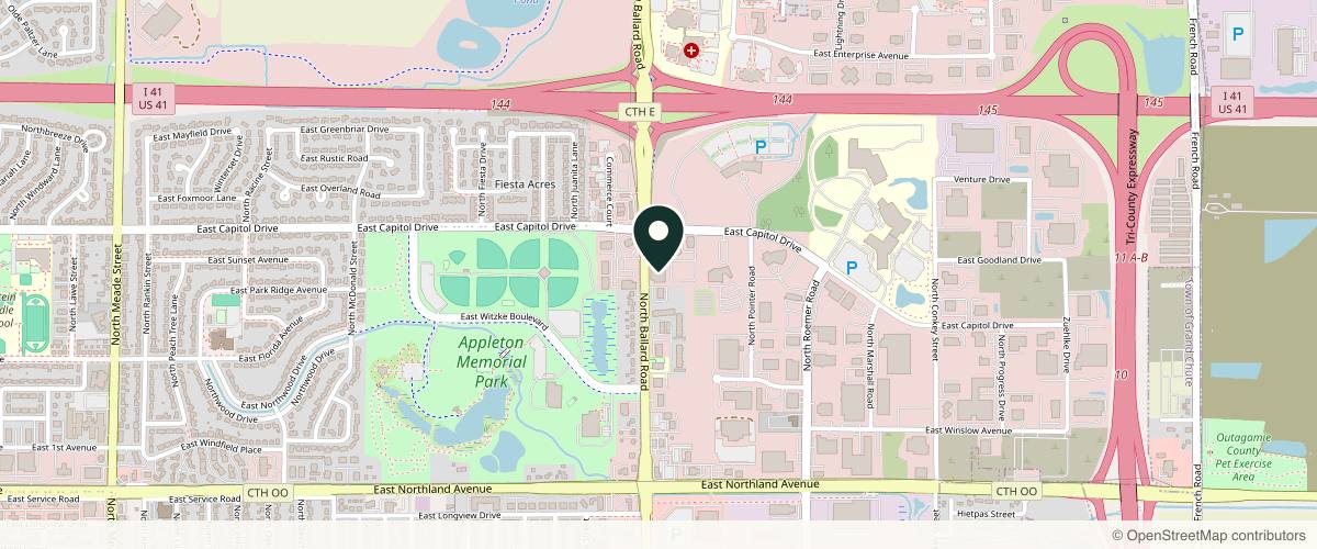 Map showing the exact location of Blue Wolf Transformations at 3232 N Ballard Rd #203, Appleton, WI 54911, USA