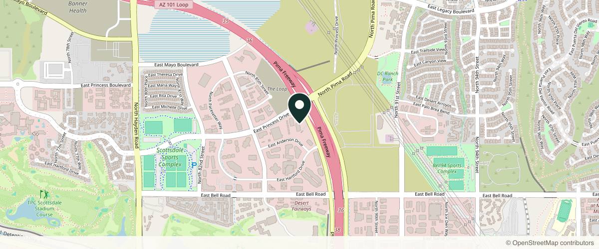 Map showing the exact location of Blume Skin & Body at 8575 E Princess Dr, Suite 123, Scottsdale, AZ 85255
