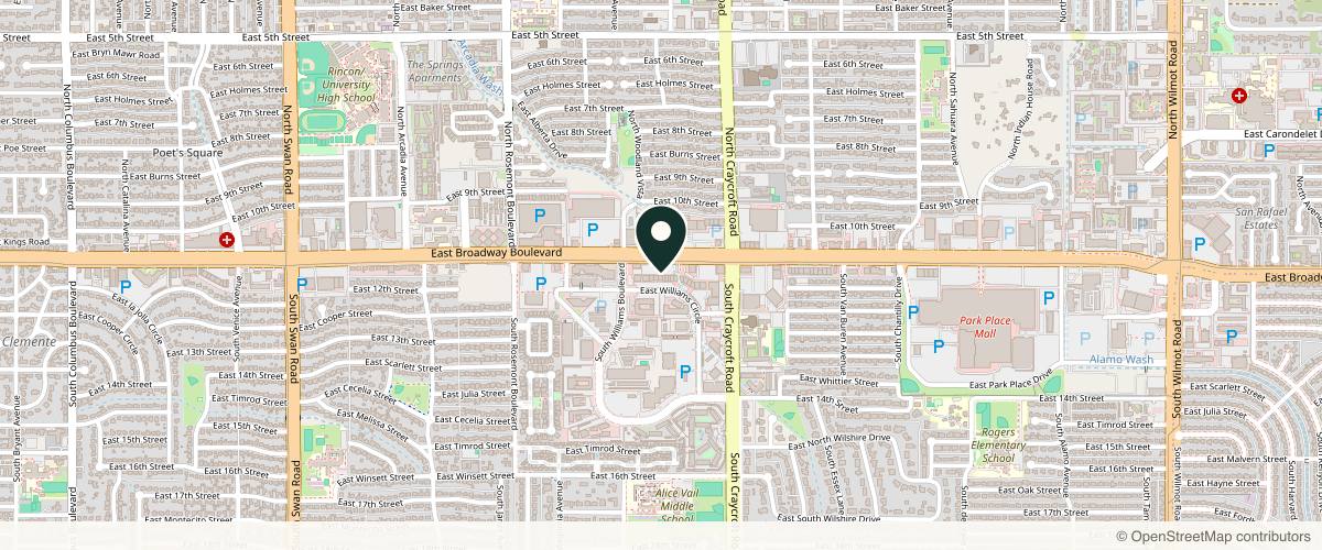 Map showing the exact location of Blush and Bloom MedSpa at 5350 E Broadway Blvd Ste 138, Tucson, AZ 85711, USA