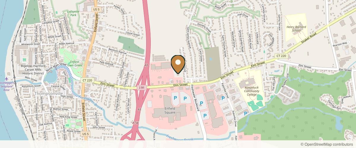 Map showing the exact location of Blush Med Spa - Enfield at 115 Elm St Ste 205, Enfield, CT 06082, USA
