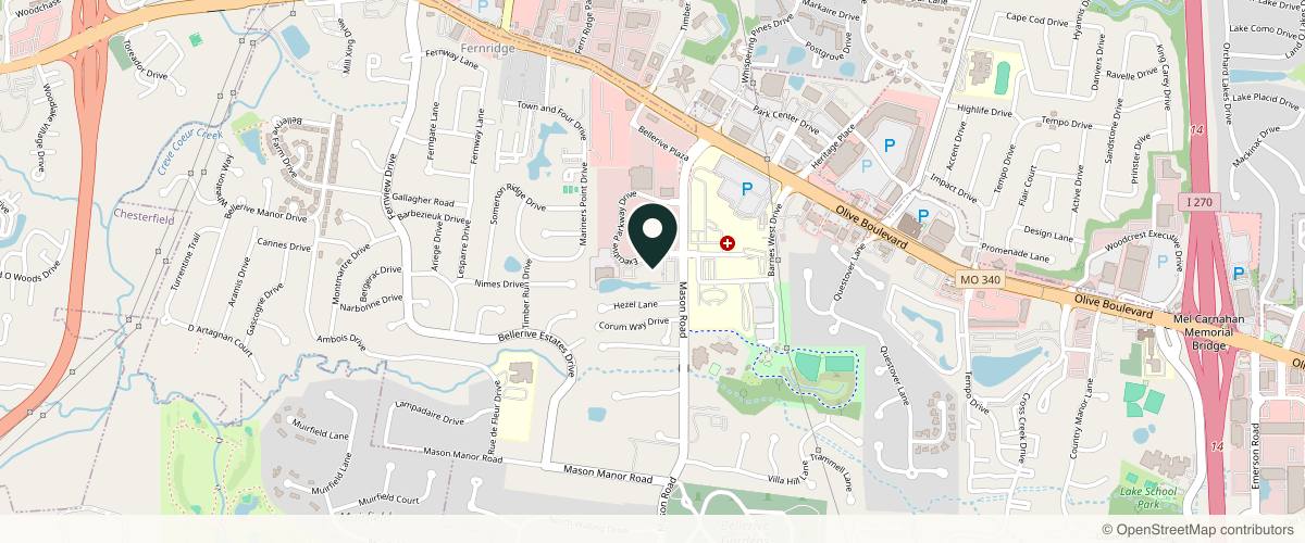 Map showing the exact location of Body Aesthetic Plastic Surgery & Skincare Center at 969 N Mason Rd Ste 170, St. Louis, MO 63141, USA