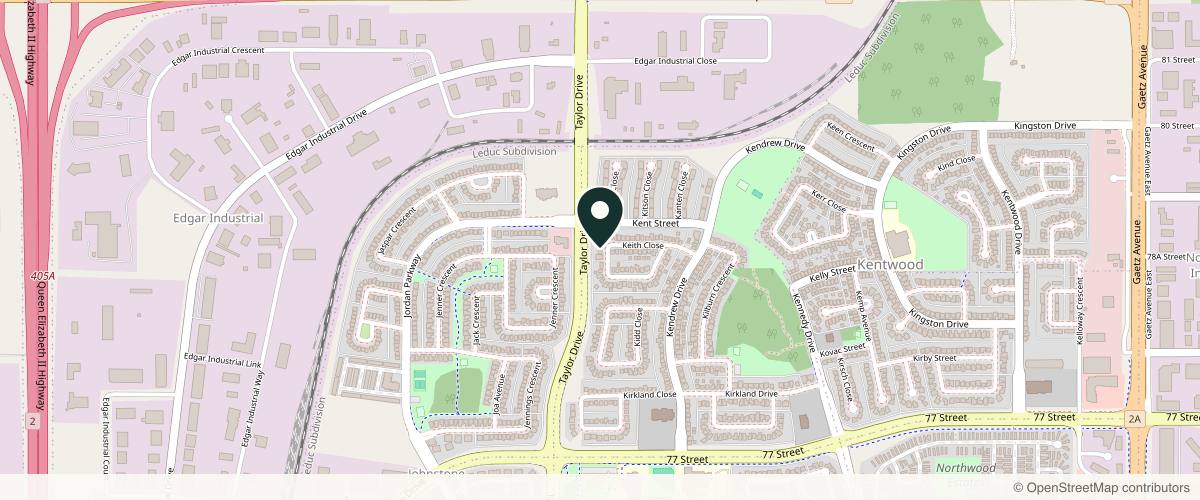 Map showing the exact location of BODY AND MIND SPA ACADEMY at 94 Keith Close, Red Deer, AB T4P 3X4, Canada