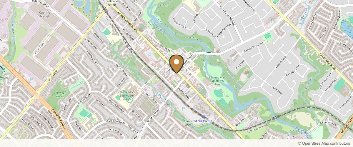 Map showing the exact location of Body and Soul Day Spa at 214 Queen St S, Mississauga, ON L5M 1X4, Canada