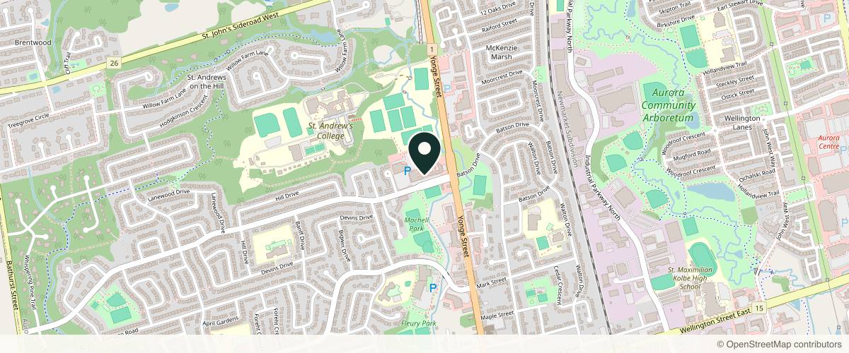 Map showing the exact location of Body Beautiful Day Spa + Salon at 2 Orchard Heights Blvd, Aurora, ON L4G 3W3, Canada