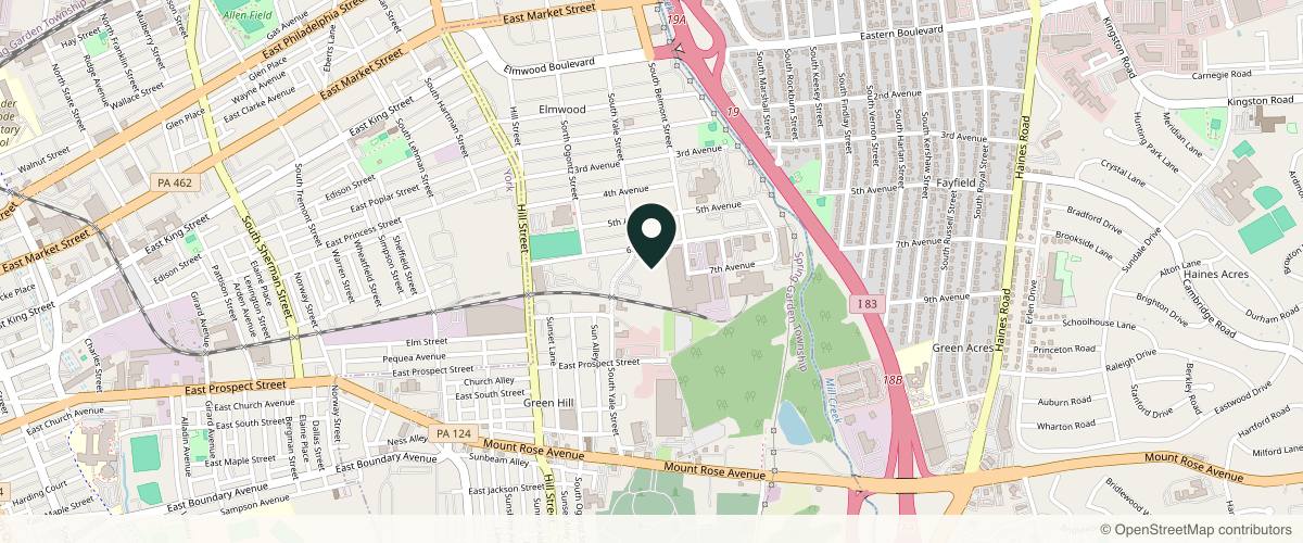 Map showing the exact location of Body by Barker at 1600 6th Ave #117, York, PA 17403, USA