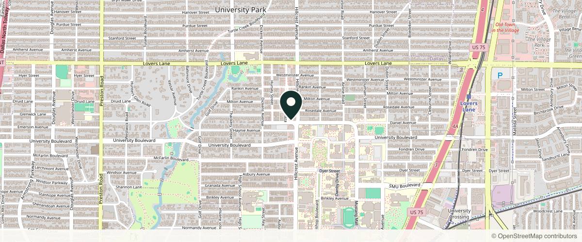 Map showing the exact location of Body Lounge Park Cities - Whole Body Wellness & Medical Aesthetics, Dallas, TX at 6600 Snider Plaza Ste 220, Dallas, TX 75205, USA