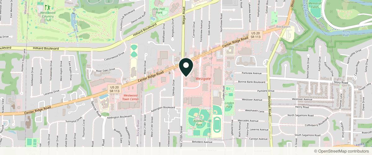 Map showing the exact location of BodyTonic Med Spa at 3505 Westgate Mall Dr Ste 416, Fairview Park, OH 44126, USA