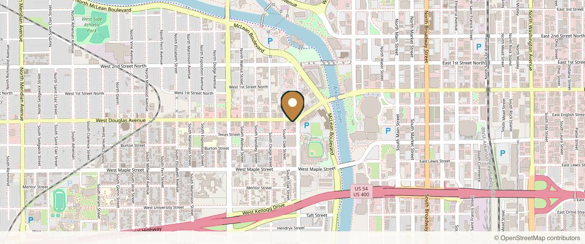 Map showing the exact location of Bohemia Healing Spa at 611 W Douglas Ave, Wichita, KS 67213, USA