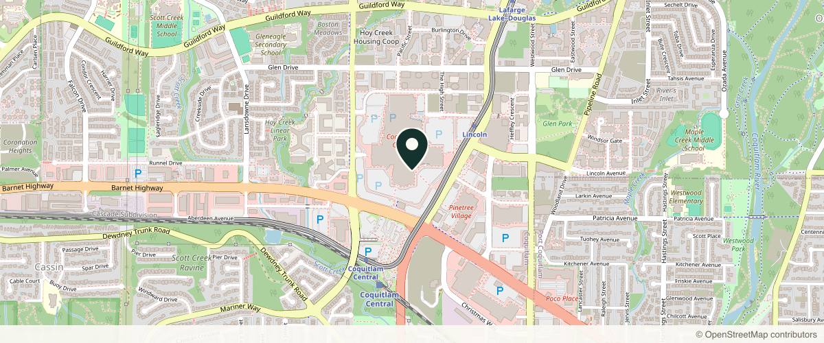 Map showing the exact location of Bonne Vie Medical at Outside facing unit at Coquitlam Center next to the Tim Hortons Entrance, 2929 Barnet Hwy #1060, Coquitlam, BC V3B 5R5, Canada