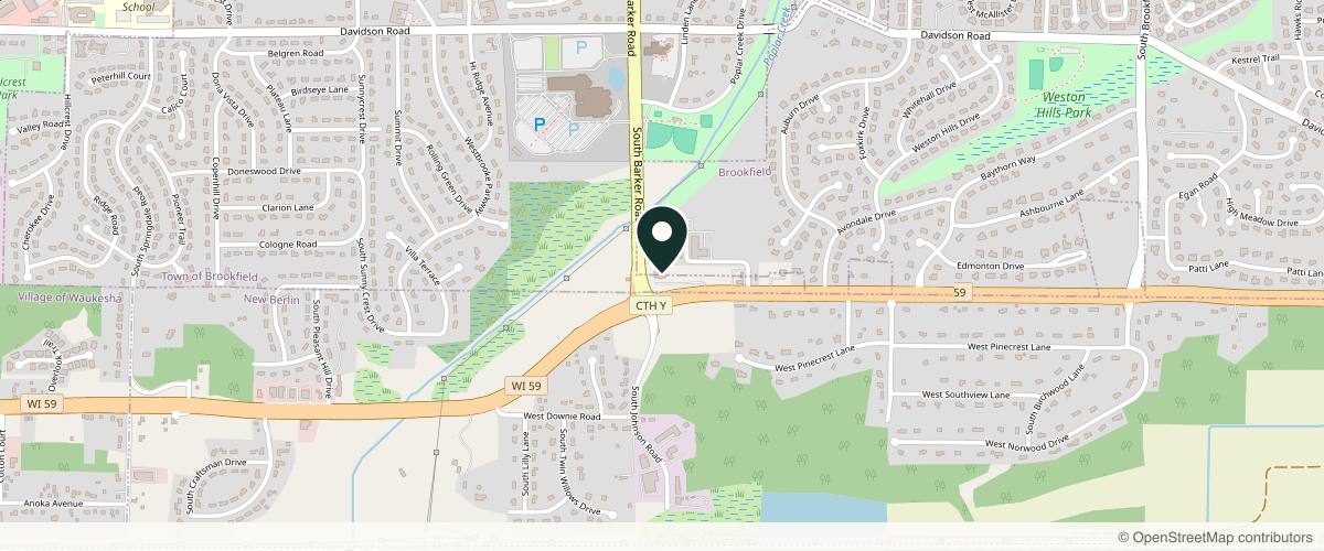 Map showing the exact location of Bonness MD Cosmetic Surgery at 20320 W Greenfield Ave, Brookfield, WI 53045, USA