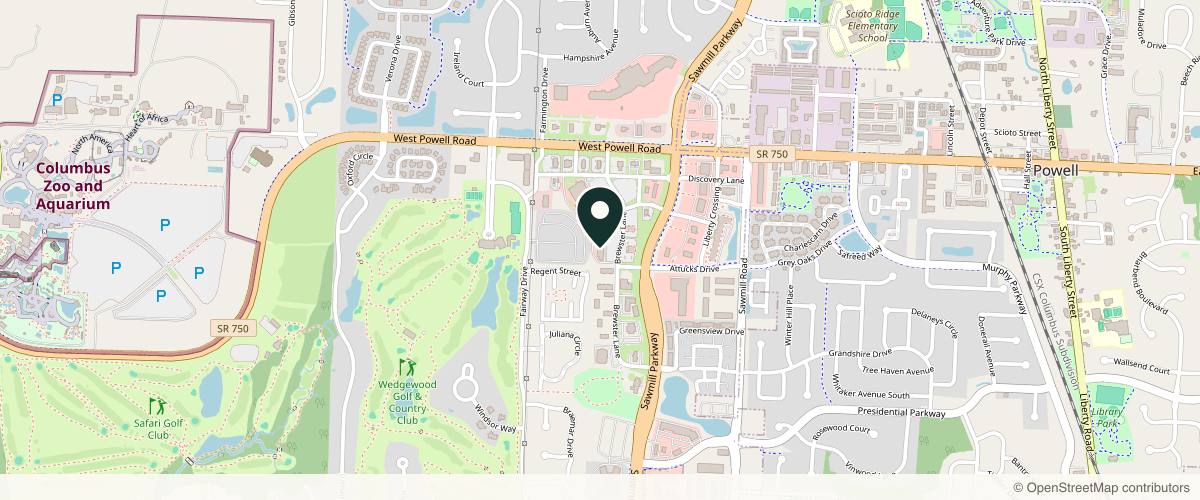 Map showing the exact location of Boss Gal Beauty Bar - Powell at 9878 Brewster Ln, Powell, OH 43065, USA
