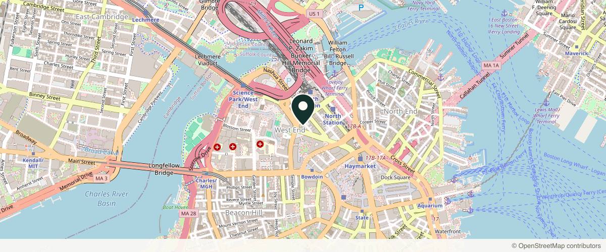 Map showing the exact location of Boston Dermatology & Laser Center at 30 Lancaster St Ste 400, Boston, MA 02114