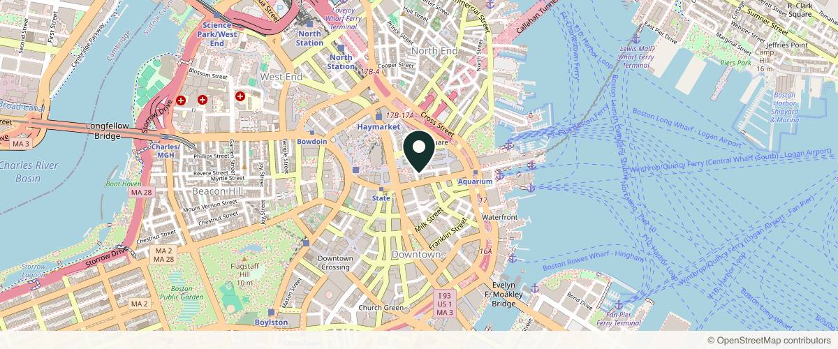 Map showing the exact location of Boston Medical Aesthetics at 21 Merchants Row Suite 3A, Boston, MA 02109, USA