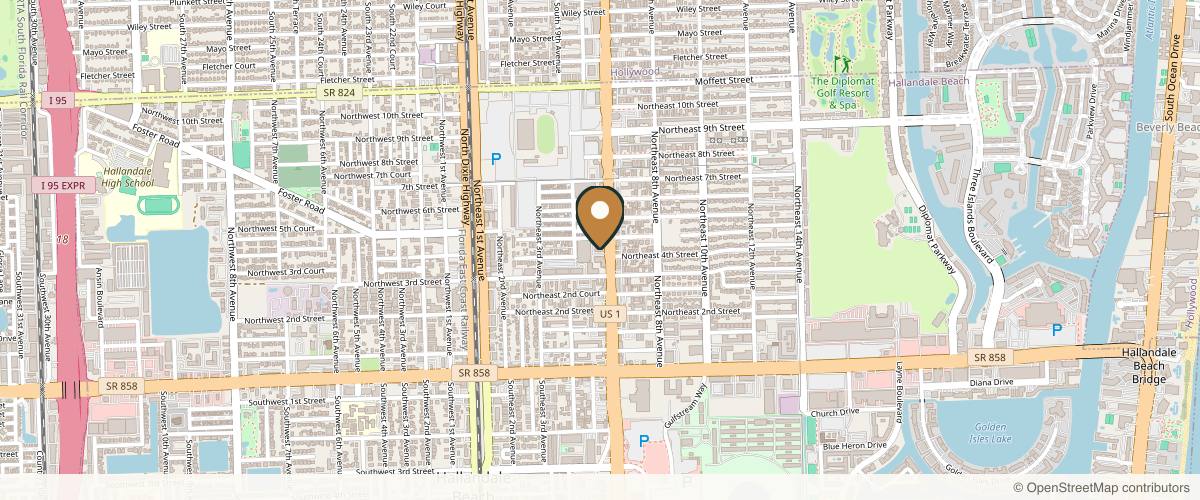 Map showing the exact location of Botox & Filler Lab at 419 N Federal Hwy Ste 113, Hallandale Beach, FL 33009, USA