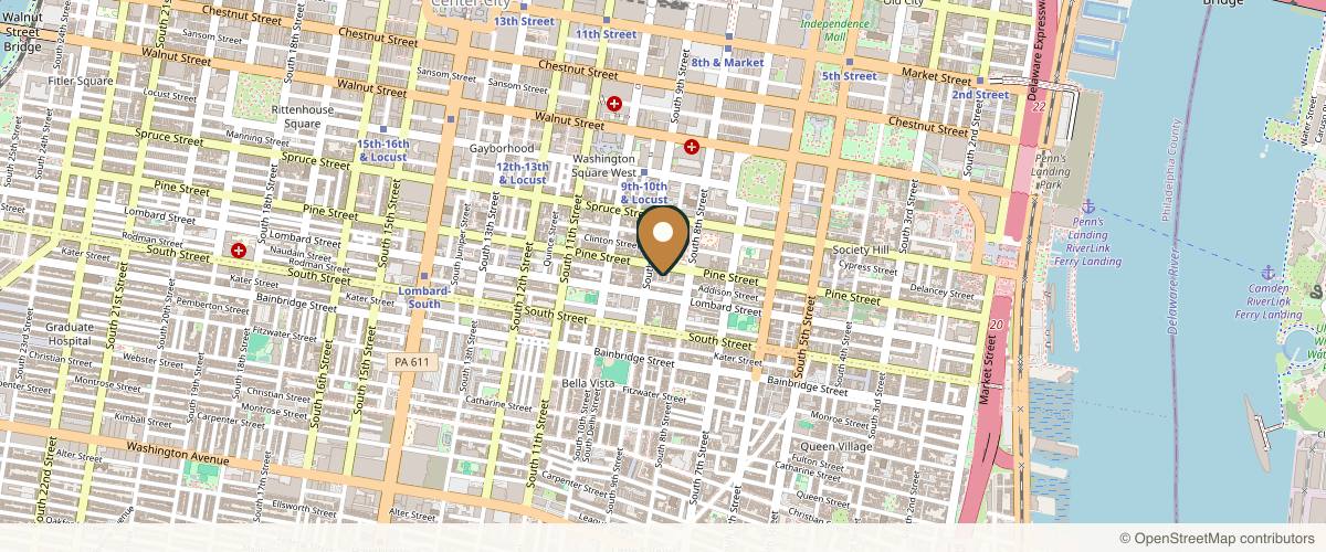 Map showing the exact location of Botox & Wellness Med Spa at 824 Pine St Ste 1A, Philadelphia, PA 19107, USA