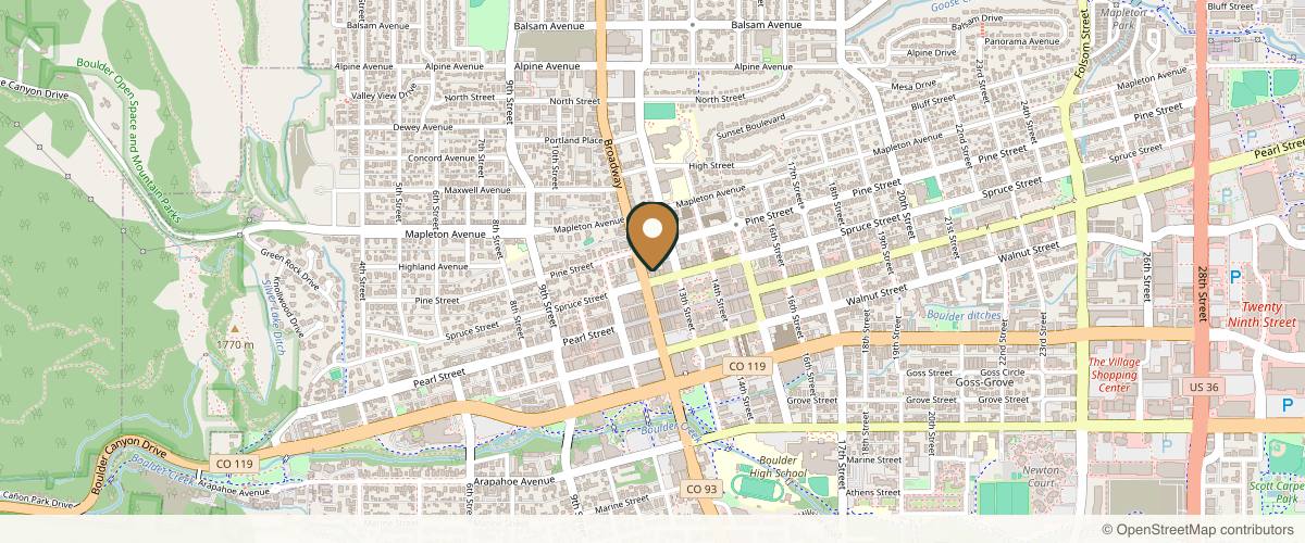Map showing the exact location of Boulder Plastic Surgery at 1215 Spruce St Ste 201, Boulder, CO 80302, USA